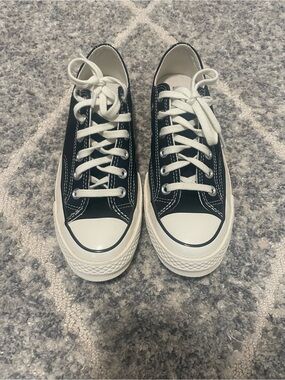Black Low-Top Canvas Sneakers with White Trim